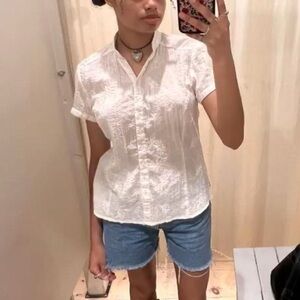 White floral button up blouse